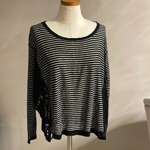 Free People stripped high low top / lace cut out exposed sides sz S oversized